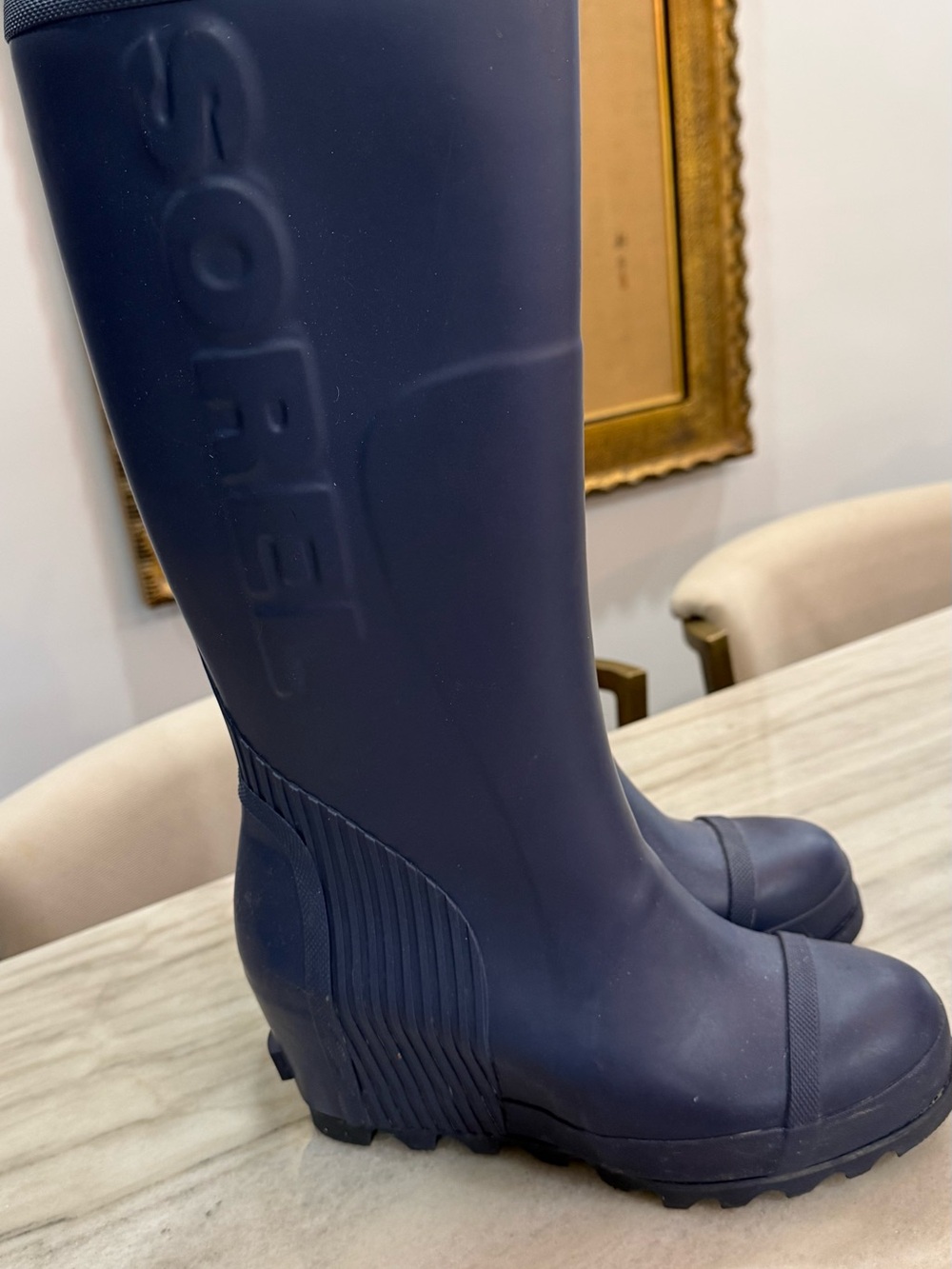 Sorel Women's Tall Waterproof Rain Boots - Navy Blue- size-8.5